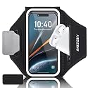Running Phone Armband with Earphone Holder - 3D Design Cell Phone Armband for iPhone 15/14/13 Pro/Plus & Galaxy S20/S10, Water Resistant Sports Phone Holder with Key Slot for 6.9" Device