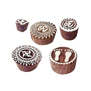 rural shapes religious and round wooden stamps for printing set of 5