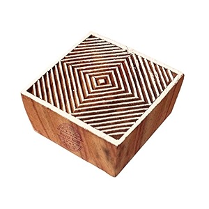 handmade square geometric design wooden printing stamp - diy henna fabric textile paper clay pottery block printing stamp