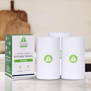 rusabl organic kitchen towel roll for cleaning reusable cleaning bamboo cloth no tree paper towels eco-friendly and biodegradable 50 sheets
