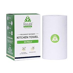 rusabl organic kitchen towel roll for cleaning reusable cleaning bamboo cloth no tree paper towels eco-friendly and biodegradable 50 sheets