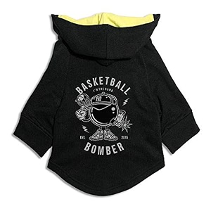 ruse basketball bomber printed solid full sleeve autumn winter dog hoodie jacket charcoal grey and yellow small