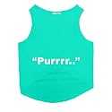 Ruse Summer Cat T-Shirt Purr Printed Cotton Sleevless Cat Tank T-Shirt/Tee.Aqua Green/Size:-Medium