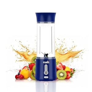 rush portable and rechargeable blender - 500ml  for smoothies juices milkshakes baby food crushing ice dryfruits amp more  with stainless steel blades and 4000 mah battery - navy blue