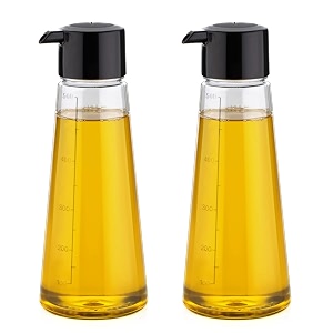 oil and vinegar dispenser bottle set of 2  kitchen plastic oil bottle with no drip spout  pouring oil cruet with automatic close for cooking oil  soy sauce  500 ml