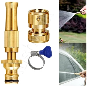 rushwak brass water spray nozzle for 1234 hose pipe - adjustable pressure booster gun for car wash amp gardening 10 x 2 cm