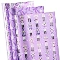 RUSPEPA Purple Christmas Wrapping Paper Set, Mini Roll, Gold Foil Nutcracker Soldier, Snowflake and Bow Design Gift Wrap Paper Perfect for Holiday Gifts, 3 Rolls, 17 inches x 10 feet per Roll