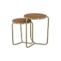 Rust and Shine Iron Side Nesting Table - Golden Finish (Pack of 2) | Wooden Top Side Coffee Tables for Home, Living Room and Office Decor | Elegant Golden Frame & Sturdy Construction