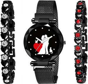 rustet love collection magnet strap red couple dial girls women all magnetic chain analog watch  - for girls