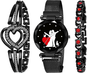 rustet love collection magnet strap red couple dial girls women all magnetic chain analog watch  - for girls
