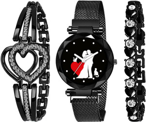 rustet love collection magnet strap red couple dial girls women all magnetic chain analog watch  - for girls