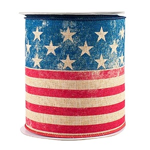 rustic american flag patriotic ribbon - 434 x 10 yards 4th of july usa 250th anniversary tea stained wired ribbon wreaths election crafts decorations veterans day 1776 rally labor day