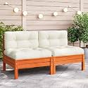 Rustic Armless Garden Sofa in Wax Brown and Cream, Solid Pine Wood Outdoor Furniture with Plush Zip Cushions, Modular Design for Terrace and Patio, Weather Resistant Slatted