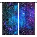 Galaxy Space Curtains W52 x L84 Inch Kids Blue Nebula Star Constellation Planet Universe Starry Stars Rod Pocket Print Pattern Window Drapes for Boys Girls Teen Bedroom Playroom 2 Panels