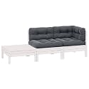 White 3-Piece Garden Lounge Set with Grey Cushions, Outdoor Sectional Sofa for Patio and Balcony, Modular Furniture with Solid Pine Wood Frame, Comfortable and Durable