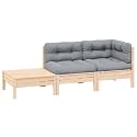 3-Piece Grey Solid Pinewood Garden Lounge Set with Corner Sofa, Middle Sofa and Flexible Footstool Table for Outdoor Patio Seating, Modular Furniture with Weather-Resistant