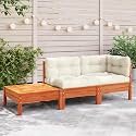 Rustic Corner Garden Sofa with Wax Brown Solid Pine Wood and Cream Cushions, Adjustable Modular Design for Patio and Terrace, Convertible Footstool and Spacious Seating