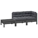 Grey Solid Pinewood Outdoor Sectional Sofa Set with Weather-Resistant Polyester Fabric Cushions, Modular Design for Patio Garden Balcony, Durable Rustic Style Seating