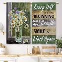 Rustic Daisy Vase Floral Kitchen Curtains Green Wooden Farmhouse Flower Small Short Cafe Window Curtains Jesus Country Inspirational Bathroom Window Treatment Tier Curtains (27.5x39 Inch)