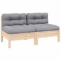 2-Seater Garden Sofa Set of 2 Grey Pine Wood Outdoor Furniture with Modular Design Weather-Resistant Cushions for Patio Balcony Seating