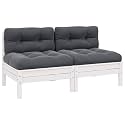2-Seater Garden Sofa Set of 2 White Anthracite, Solid Pine Wood Frame with Weather-Resistant Polyester Cushions for Outdoor Patio and Balcony, Spacious Comfortable Seating