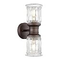Rustic Wall Sconces, HWH Farmhouse Sconce Wall Lighting in Oil-Rubbed Bronze Finish, 2-Light Indoor Up Down Wall Light for Bathroom, Bell-Shaped Clear Glass, 5HZG106B-2W ORB