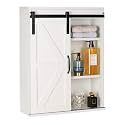 RUSTOWN Farmhouse Bathroom Wall Cabinet with Sliding Barn Door