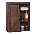 RUSTOWN Farmhouse Bathroom Wall Cabinet with Sliding Barn Door