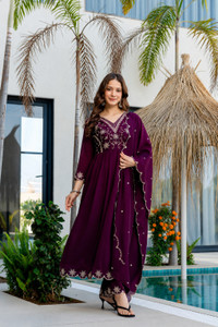 RUTABO Embroidered Anarkali Kurta Bottom Dupatta