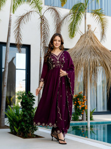 RUTABO Embroidered Anarkali Kurta Bottom Dupatta