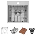 Ruvati 15 x 15 inch Workstation Drop-in Topmount Bar Prep RV Sink 16 Gauge Stainless Steel - RVH8215