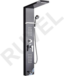 ruvel shower panel - reyn with 5 water functions top rainfall water outlet waterfall outlet black glossy stainless steel