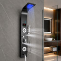 RUVEL Shower Panel - Sayflow with Hydropowered LED Light + Digital Display & 6 Water Functions With Top Rainfall Water Outlet, Waterfall Outlet (Stainless Steel)
