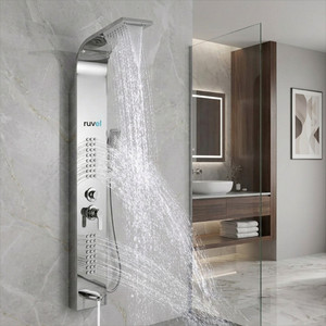 ruvel shower panel - wavera with 5 water function hand shower massage jet tub spout rainfall water outlet waterfall outlet stainless steel