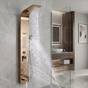 ruvel shower panel - wavera with 5 water function hand shower massage jet tub spout waterfall outlet rainfall water outlet stainless steel