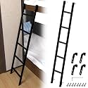 Black Bunk Bed Ladder 60 inch with 4 Hooks, One Piece Steel Structure