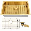 27x16x7 Inch Gold RV sink,Undermount Single Bowl Kitchen Sink