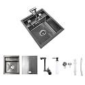RV Sink, 17.32×14.17×7.87 Inch Black Bar Sink, Portable Small Single Bowl Multifunctional Kitchen Sink with Faucet and Stainless Steel Cover Plate