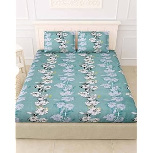 cotton feel elastic fitted printed queen size double bed bedsheet with 2 pillow cover7234x7234x634 queen green