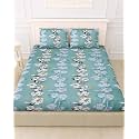Cotton Feel Elastic Fitted Printed Queen Size Double Bed Bedsheet with 2 Pillow Cover(72"x72"x6") (Queen, Green)