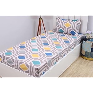 premium cotton elastic fitted bedsheets with 1 size pillow cover  single bed with all around elastic 210 tc  4834x7234 single multi box