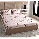 Cotton Feel Glace Cotton King Size (78"x72"x8") Elastic Fitted Bedsheet with 2 Large Pillow Covers (King, Peach)