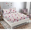 Cotton Feel Glace Cotton Elastic Fitted Printed Queen Size Double Bed Bedsheet with 2 Pillow Cover (72"x72"x6",Fits Upto 6 Inches Mattress) (Flower on White)