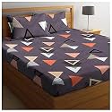 Cotton Feel Glace Cotton Elastic Fitted Printed Queen Size Double Bed Bedsheet With 2 Pillow Cover (72"X72"X6",Fits Upto 6 Inches Mattress, Geomtric, Yellow),180 TC