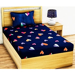 elastic fitted glace cotton single bedsheet with one pillow coversfor 4-6 inches mattressblue