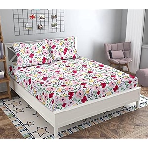 elastic fitted glace cotton single bedsheet with one pillow coversfor 4-6 inches mattress pink flower