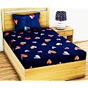 Elastic Fitted Glace Cotton Single Bedsheet with One Pillow Covers(for 4-6 Inches Mattress)(Blue