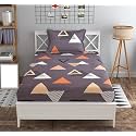 Elastic Fitted Glace Cotton All Around Printed Full Length Single Bedsheet With One Pillow Covers(48"X72"X6") Geomatric, Yellow