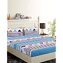 Elastic Fitted Glace Cotton Single Bedsheet with One Pillow Covers(for 4-6 Inches Mattress) (Blue Zig-Zak)