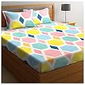 Premium Cotton Elastic Fitted Bedsheets with 2 King Size Pillow Covers | Double Bed with All Around Elastic 210 TC | (72"x72" Queen, Multi Box)
